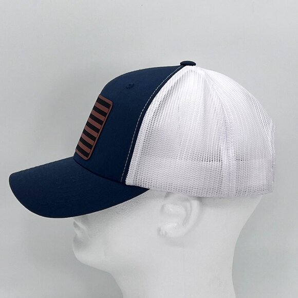 American Flag Trucker Hat Cap The Classics Adjustable Mesh Back Navy Blue White - Picture 5 of 12